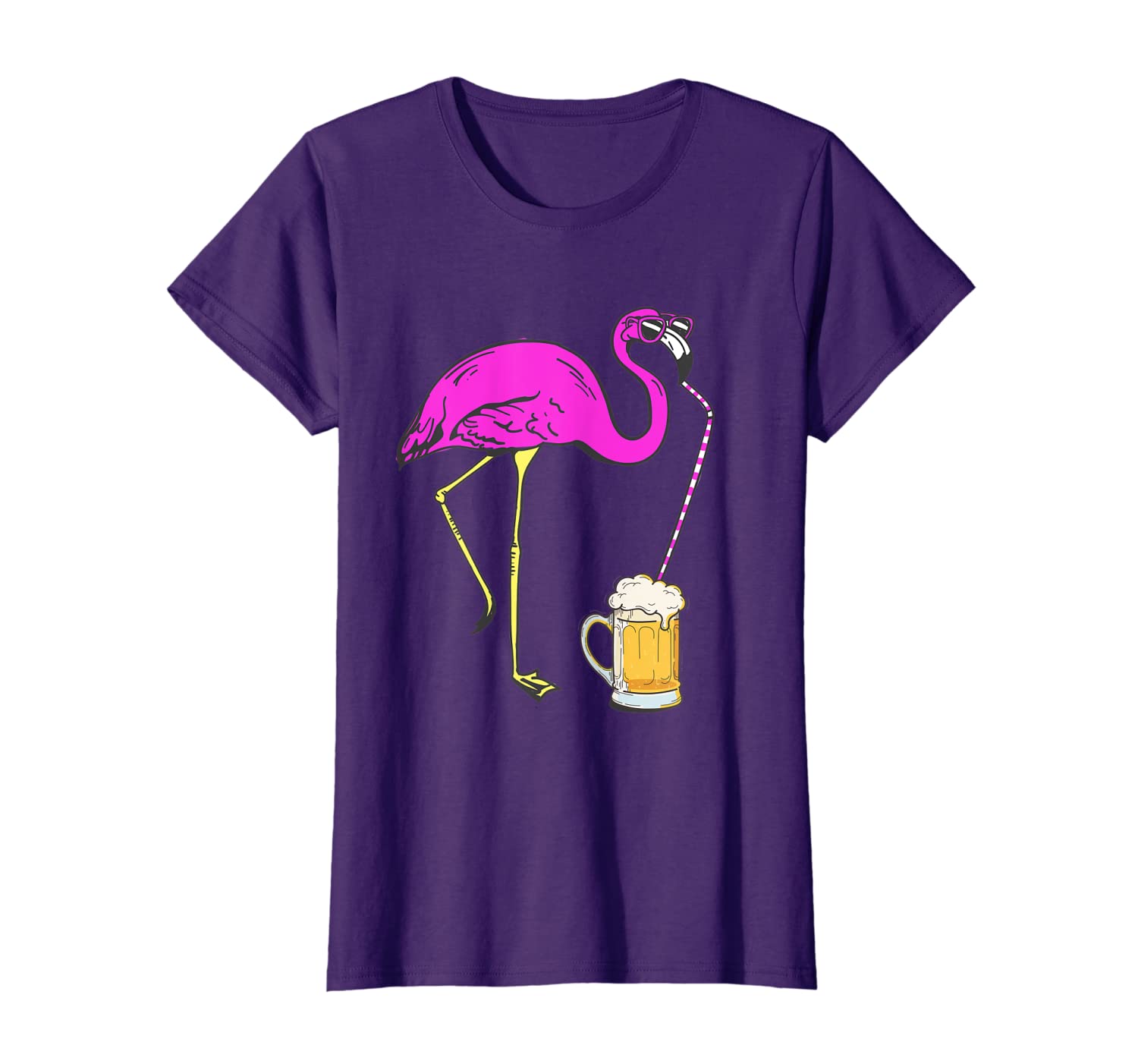 

Womens Flamingo Funny Beer Lover Party T Shirt, Pink Flamingo Shirt, White;black