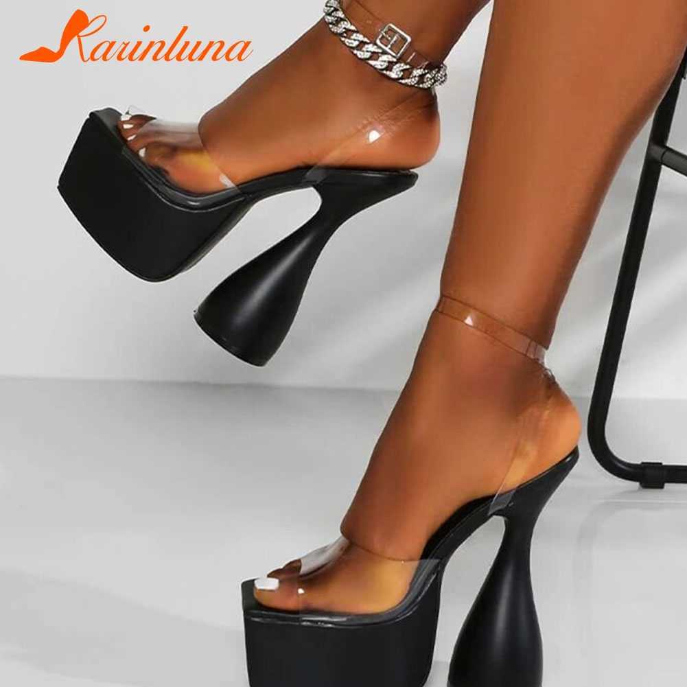 

KARINLUNA Brand Design Female High Platform Ankle Strap Sandals Fashion High Heels women's Sandals Party OL Sexy Shoes Woman Y0721, Black