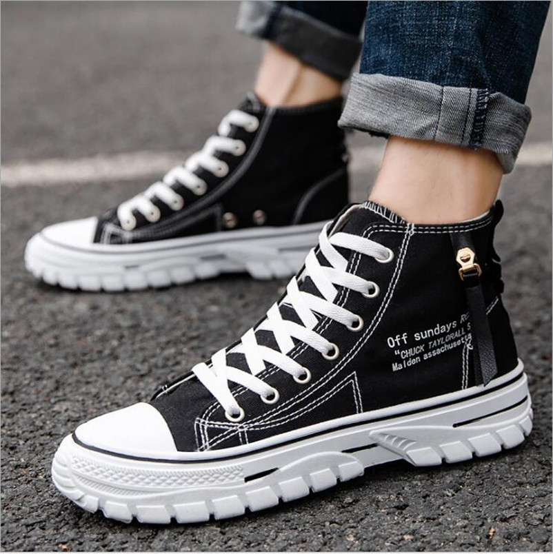 

summer breathable high men's canvas shoes casual platform Black White Blue inspired by motocross tires men sneakers sport top quality good service low price