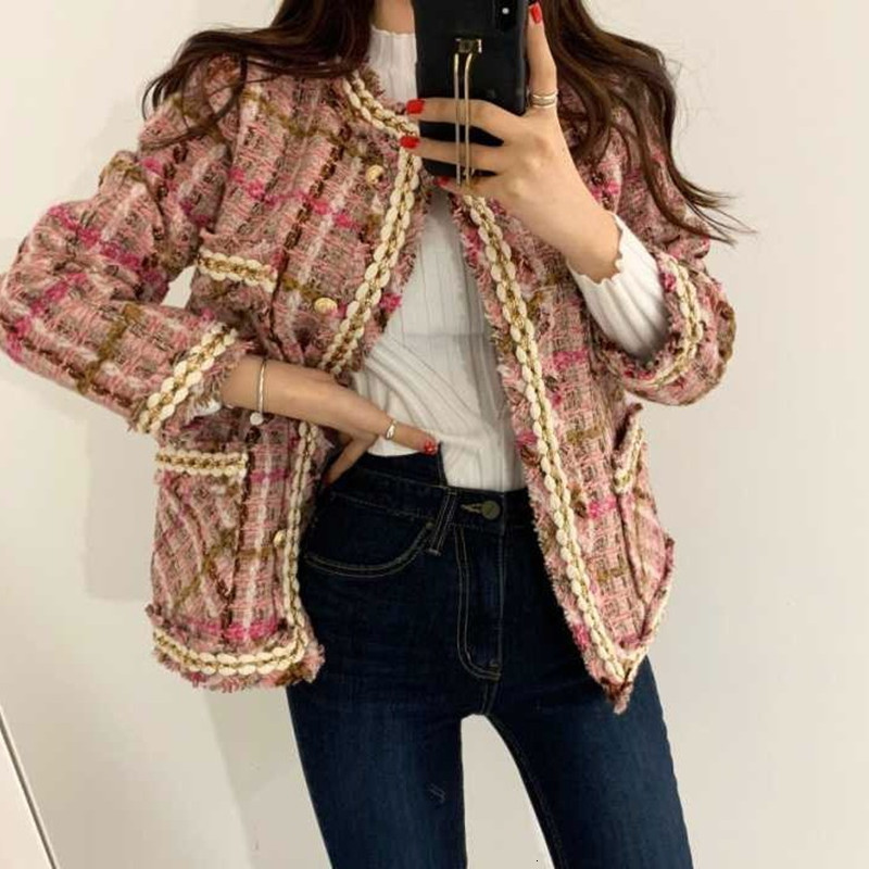 Women&#039;s Suits & Blazers Office Ladies Slim Fit Tweed Jacket Women Plaid Pearls Beading Short Coat Brand Party O Neck Twill Jacket-image-699292632