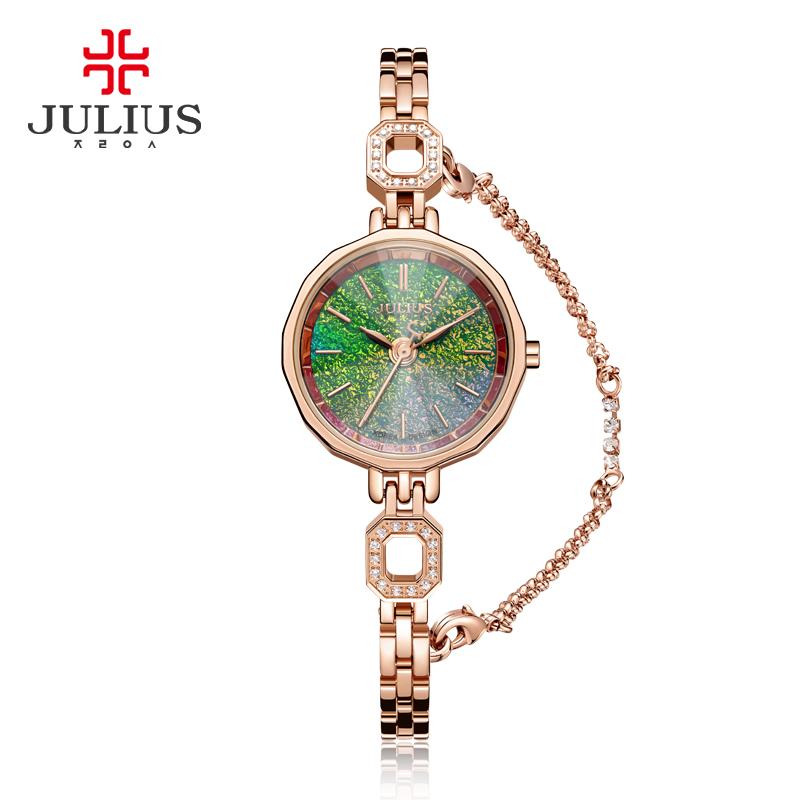 

Wristwatches Julius Women Watches JA-980 Stainless Steel Watch Band Bracelet Quartz Chain Shine Rhinestone Elegance Gift Box, Rose gold