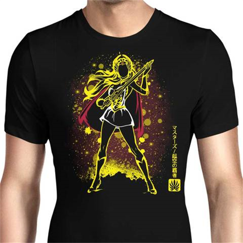 

Fashion cartoon chivalrous female print pattern round neck short-sleeved T-shirt for men and women, comfortable and loose, White;black