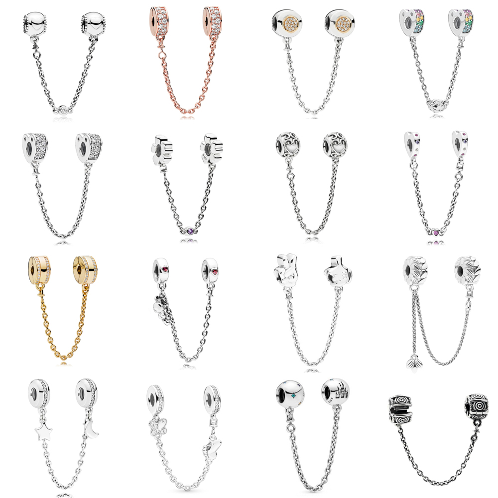 

NEW 2021 100% 925 Sterling Silver796457CZ EMBOSSED HEARTS SAFETY CHAINand luxurious DIY Women Original Bracelet Fashion Jew elry Gift