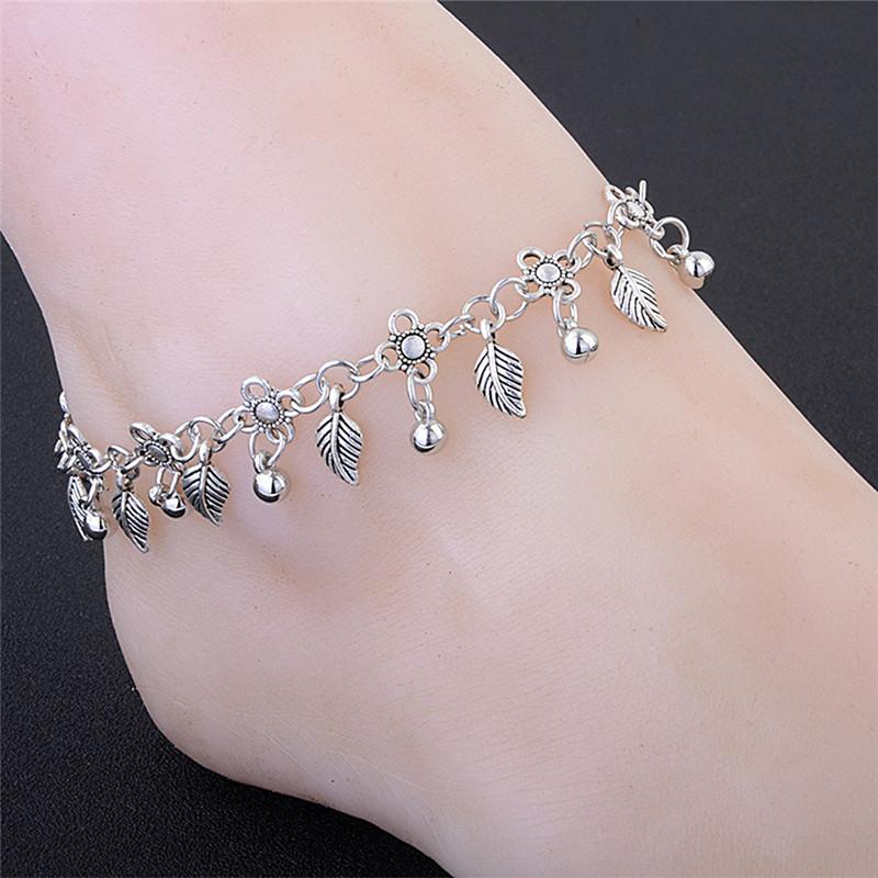 

Anklets 1pc Retro Fashion Small Water Drops Tassel Leaf Anklet Silver Color Leaves Pendant Bracelet Vintage Foot Jewelry, Red;blue