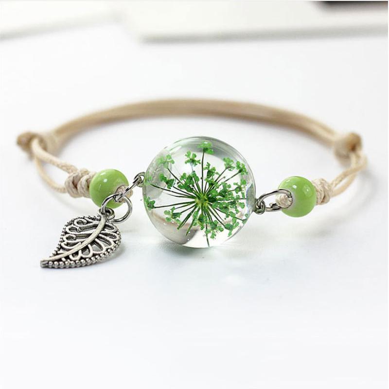 

Dried Flower Botanical Specimen Bracelet Glass Ball Dandelion Gypsophila Girl Gift For Women Charm Bracelets Fashion Jewelry, Golden;silver