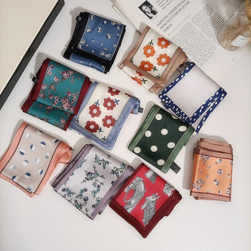 

Scarves Small Kerchief Silk Scarf Satin Hair For Women Fashion Print Head Scarfs Female 2021 Headband Neck Ladies Spring, Blue;gray