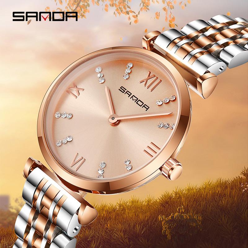 

High-end Steel Strap Woman Watch Elegant Roman Number Diamond Ladies High Quality Japanese Movement Waterproof Gifts Clock Wristwatches, Slivery;brown