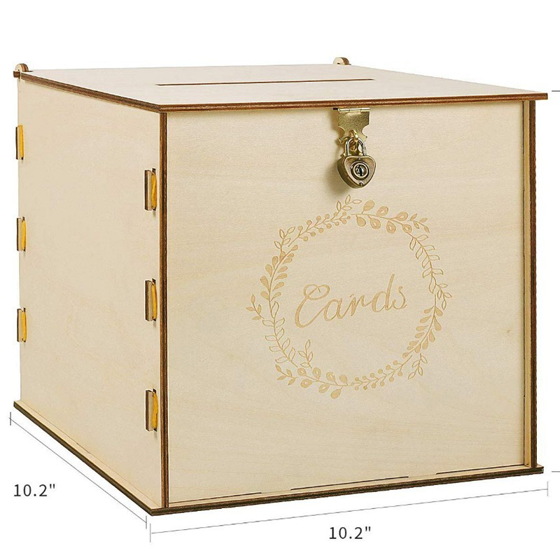

DIY Wedding Card Box with Heart Lock Party Home Decorate Wooden Decor Storage Box Ornament Birthday