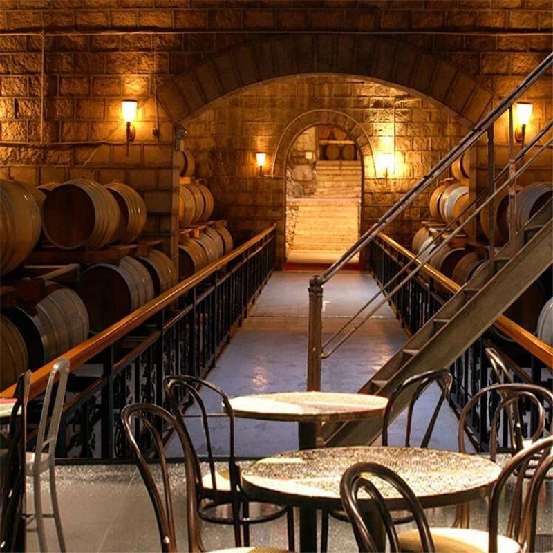 

Wallpapers Custom Size 3D Vintage Wine Self Adhesive Wallpaper Winery Barrel Personality Creative Bar Music Meals Background Painting, Silk cloth