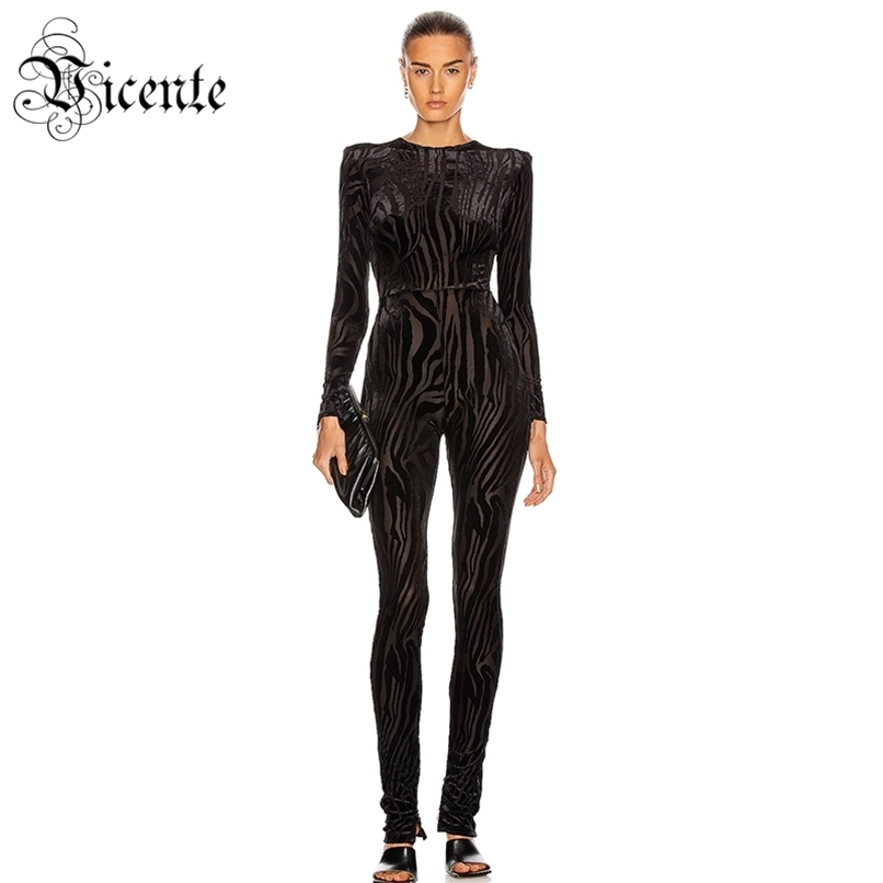 

Trendy Black Zebra Striped Pattern Design Long Sleeves Celebrity Party Club Velvet Jumpsuit 210520, Beige