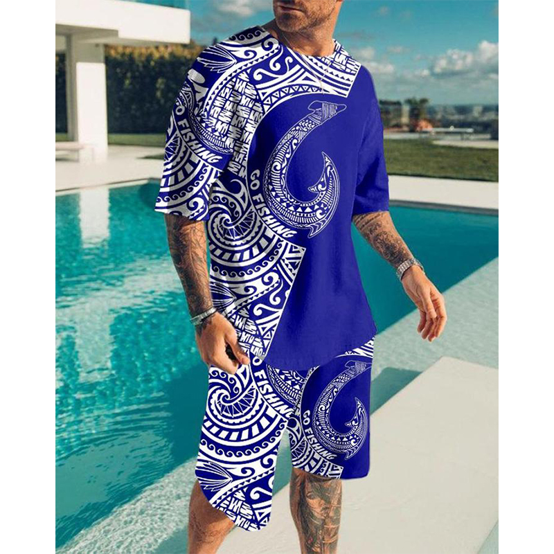 

Beast print men's sports suit short-sleeved T-shirt with shorts, comfortable, breathable and dry, daily leisure exercise, Gray