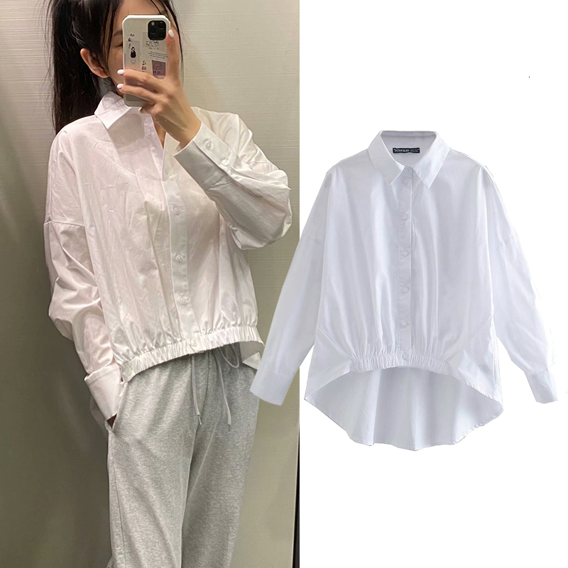 

Women's Blouses & Shirts New Fashion Women Asymmetric Poplin chiffon shirt Turn-down Collar Long Sleeve Chiffon Shirt Casual Loose, Beige
