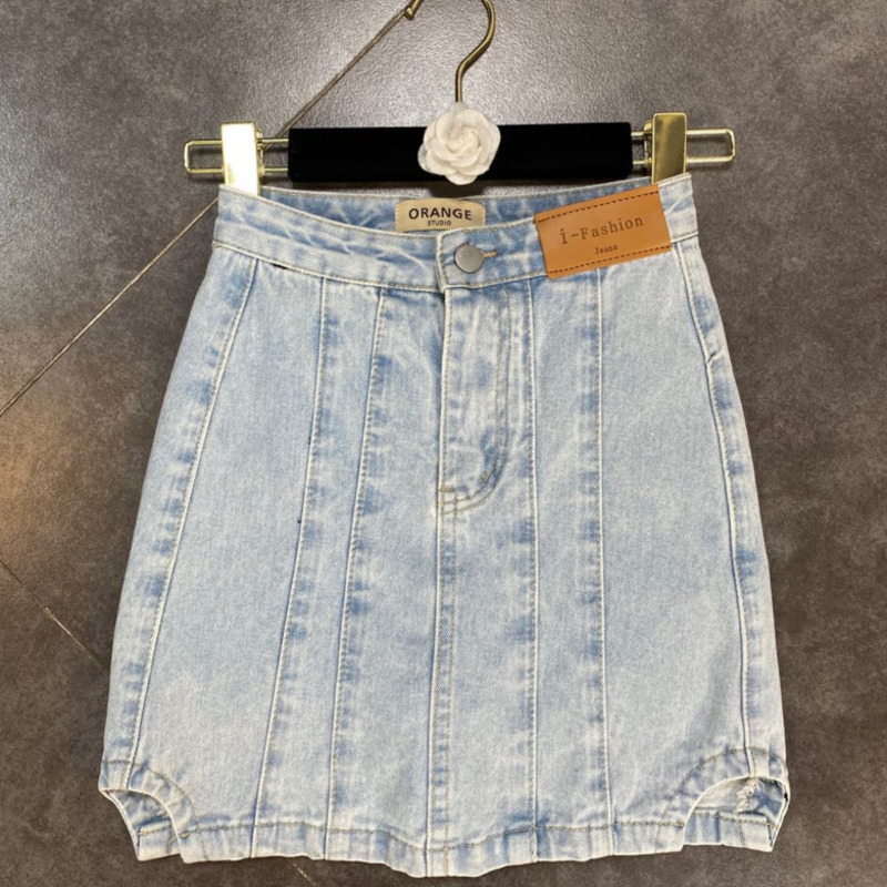 

Spring Summer Fashion Casual Pu Letter Label Splicing Routing Side Split Package Hip Style Denim Skirt Women SJ993 210525, Black