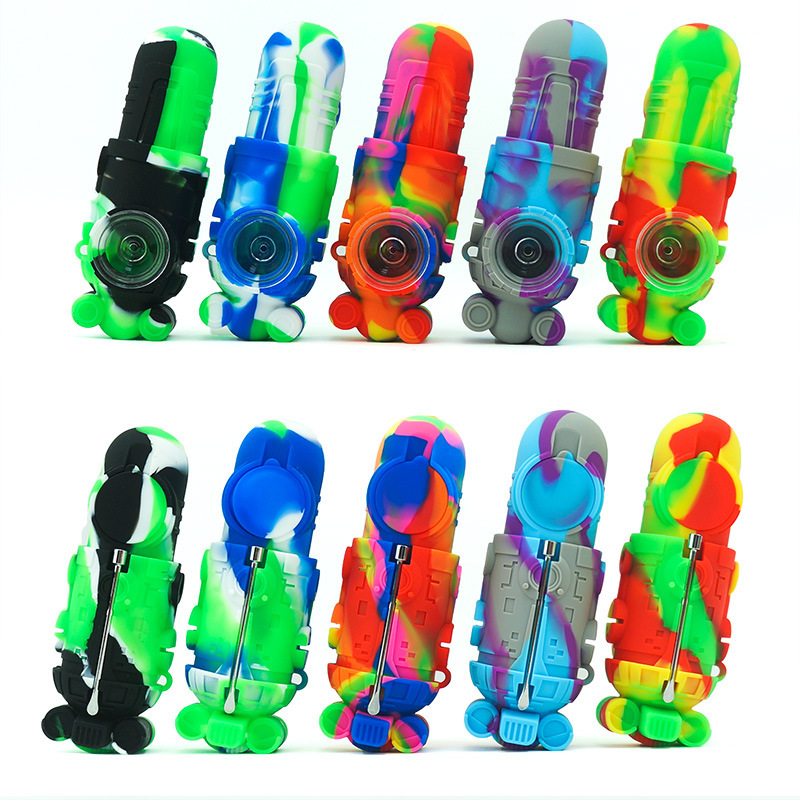 

smoking Silicone pipe Collector with metal Tip Food Grade Silicon Mini robot Dab Straw hand pipes