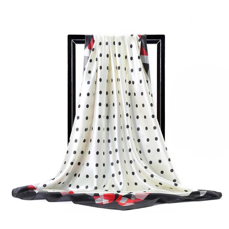 

Scarves Fashion Dot Print Satin Silk Scarf Women Bandana Beach Shawl Summer 90x90cm Female Large Square Hijab Head