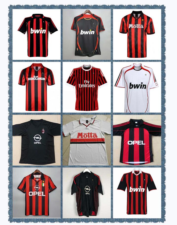 

Retro camisetas Inicio 96 97 99 Gullit Soccer Jersey 02 03 04 05 Maldini Van Basten Fútbol Ronaldo Kaka Inzaghi AC 06 07 Milan 09 10 Rivaldo Shevchenko Baresi Nési Seedorf