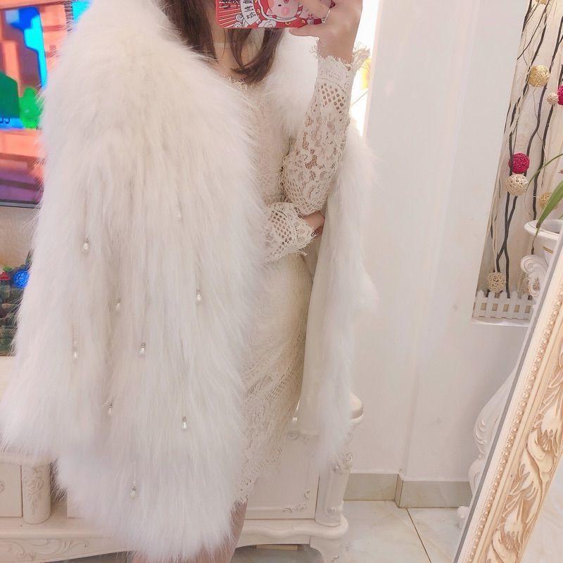 

Women's Fur & Faux Jacket Women Coat Winter Pearl Pendant Veste Femme, Gray
