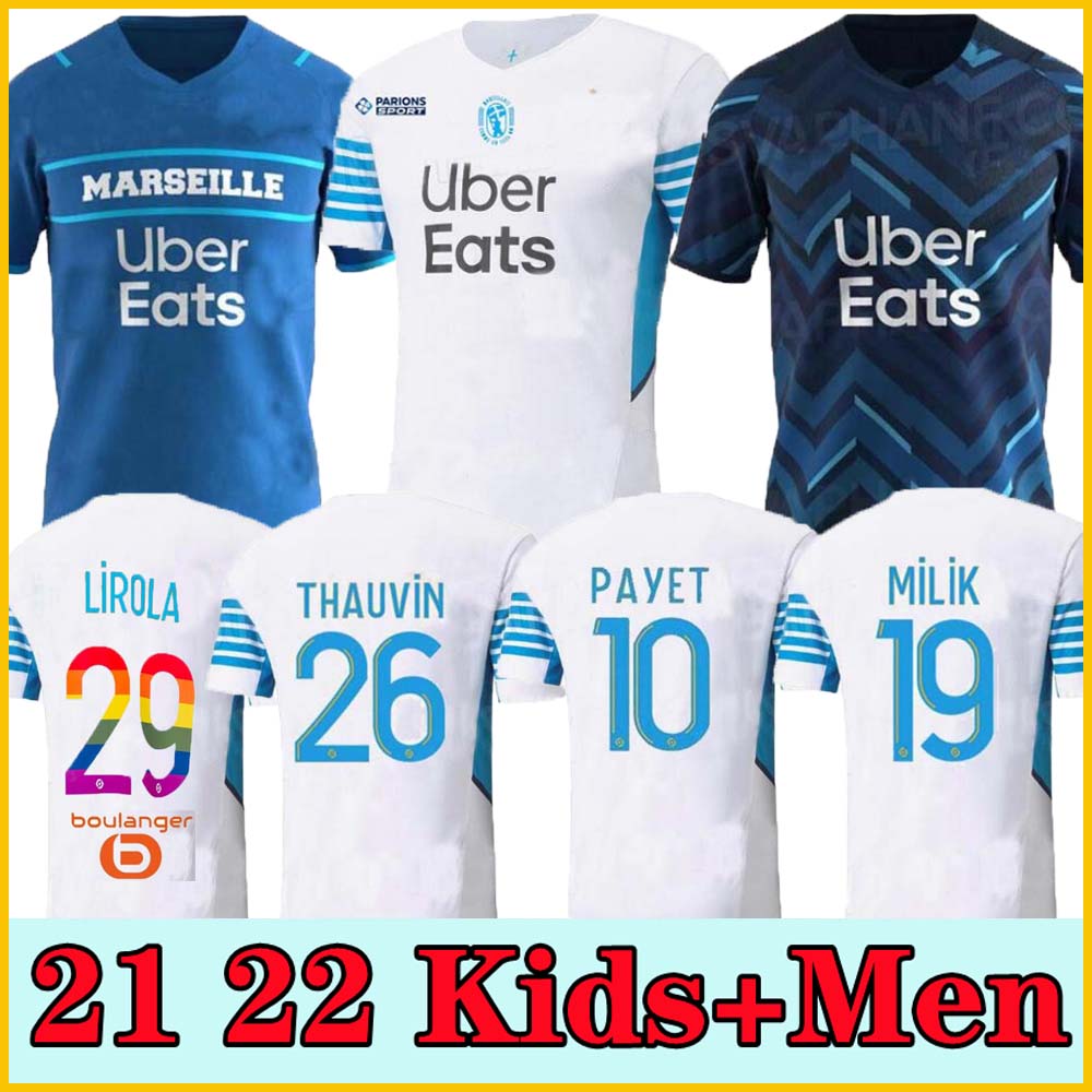 

21 22 Marseille soccer jersey Olympique De 2021 2022 OM MILIK maillot foot CUISANCE THAUVIN BENEDETTO KAMARA PAYET football shirts men + kids kit LUIS HENRIQUE ALVARO, 21 22 home adult size: