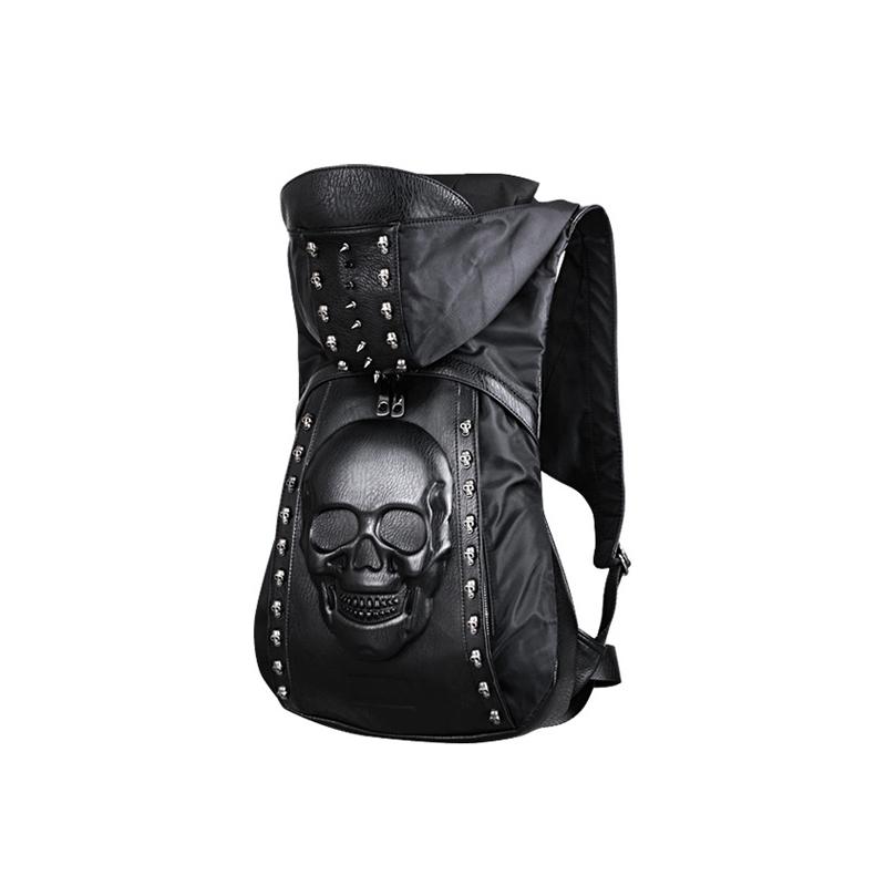 

Backpack Stylish Hooded Leather 3D Men's Rivets Skull Bag With Hood Cap Punk Gothic For Male Teenages