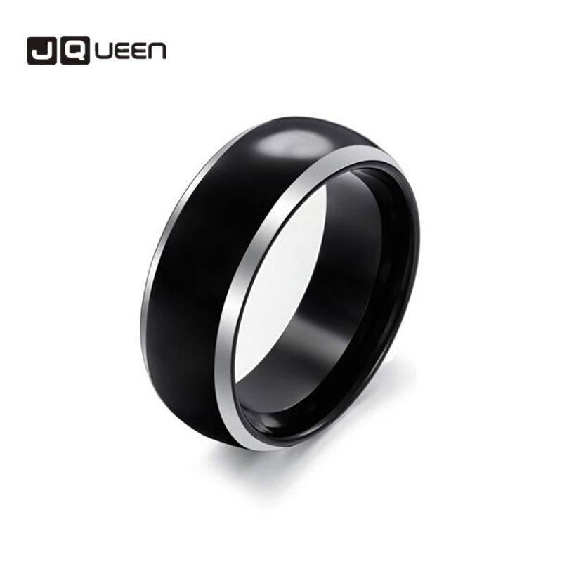 

Wedding Rings JQUEEN Quality Men's 8mm Tungsten Carbide Ring Band Silver Edge Black Dome Comfort Fit Size 7-12, Slivery;golden