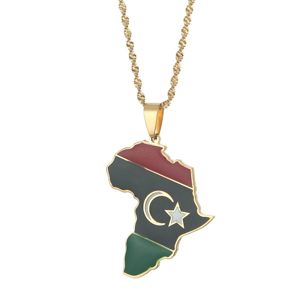 

Africa Libya Map Flag Pendant Necklace For Women Men Gold Color Country Maps Jewelry