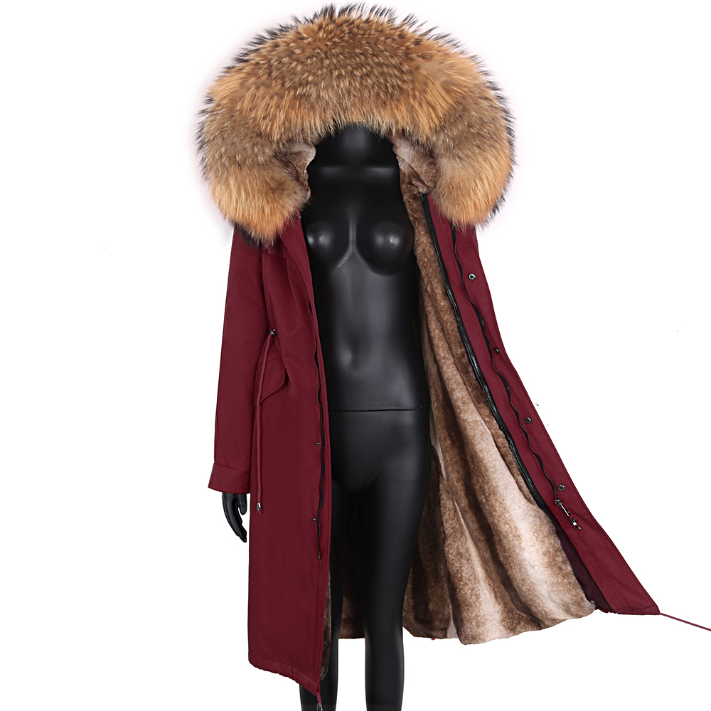 

Outerwear Detachable Winter Jacket Women Real Fur Coat Natural Real Fox Fur Collar Loose Long Parkas Big Fur Coat, Long 90 22