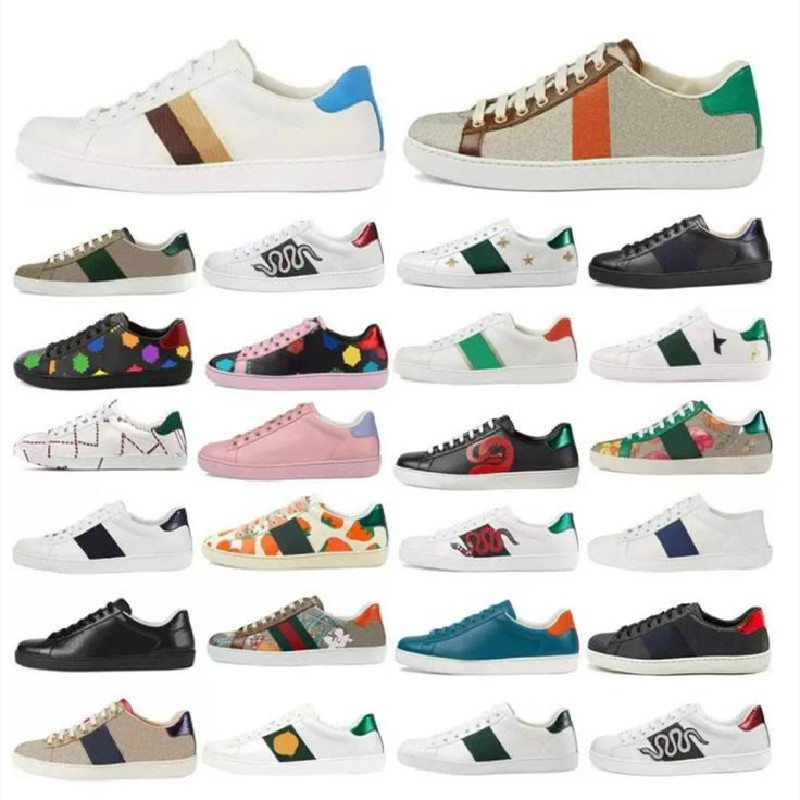 

2021 Casual Dress Shoes Men Women Luxury Sneaker Cow Leather Designers Bee Pattern Bottom Tiger Red Green GUCCI Stripes Sports guccie, Black