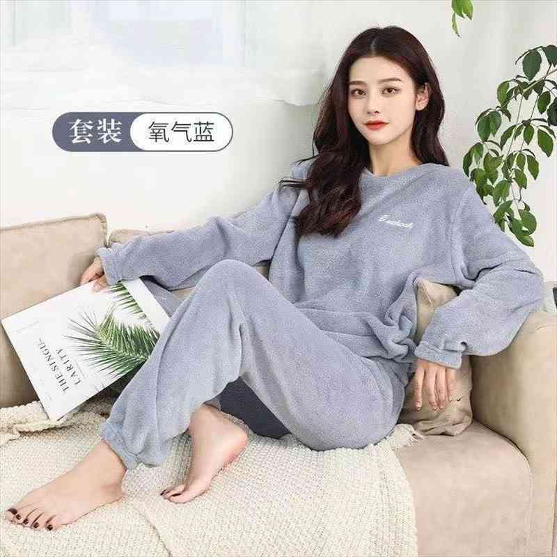 

Autumn And Winter Warm Pants Set Plush Thickened Coral Velvet Pajamas Wear Home Loose Large Coat For Women Pyjamas, Black;red