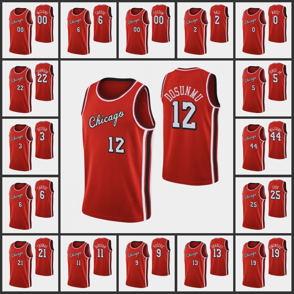 

Men Chicago Bulls''DeMar DeRozan Alex Caruso Nikola Vucevic Ayo Dosunmu Zach LaVine 75th Anniversary Custom City Red Jersey