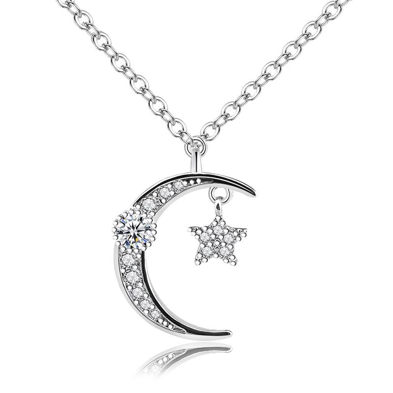 

Pendant Necklaces Exquisite Moon Star Necklace Elegant Female Silver Color Clavicle Chain Charming Wedding Party Jewelry Gift