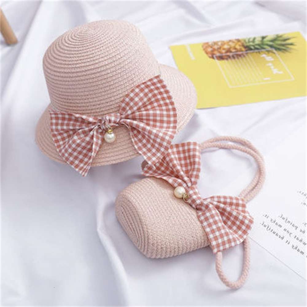 

Children's girl's straw bag set sun summer Princess Baby hat, Yellow