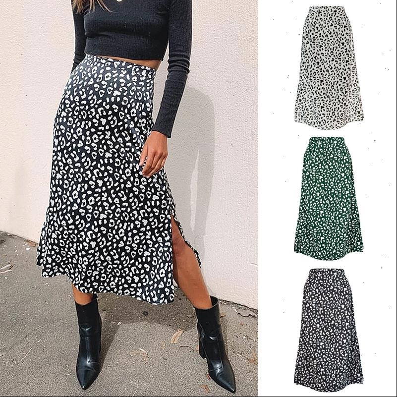 

leopard wrap print chiffon women skirts split casual fashion long spring summer clothes zipper elegant, Black