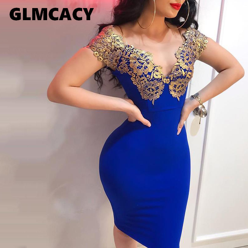 

Women Contrast Lace Insert Bodycon Dress Short Sleeve Summer Dress Ladies Casual Elegant Party Mini Dresses Sexy V Neck Vestidos, Blue