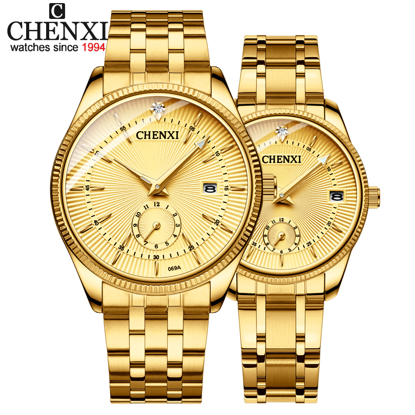 

CHENXI Gold Wrist Watch Men Watches Lady Top Brand Luxury Quartz Wristwatch For Lovers Fashion Dress Clock Relogio Masculinog, Women white