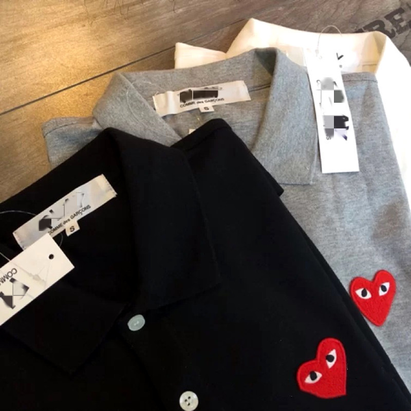 

Chaopai Chuanjiu play Baoling embroidery love polo shirt men' and women' Lapel short sleeve T-shirt couple parent-child clothes, White red heart