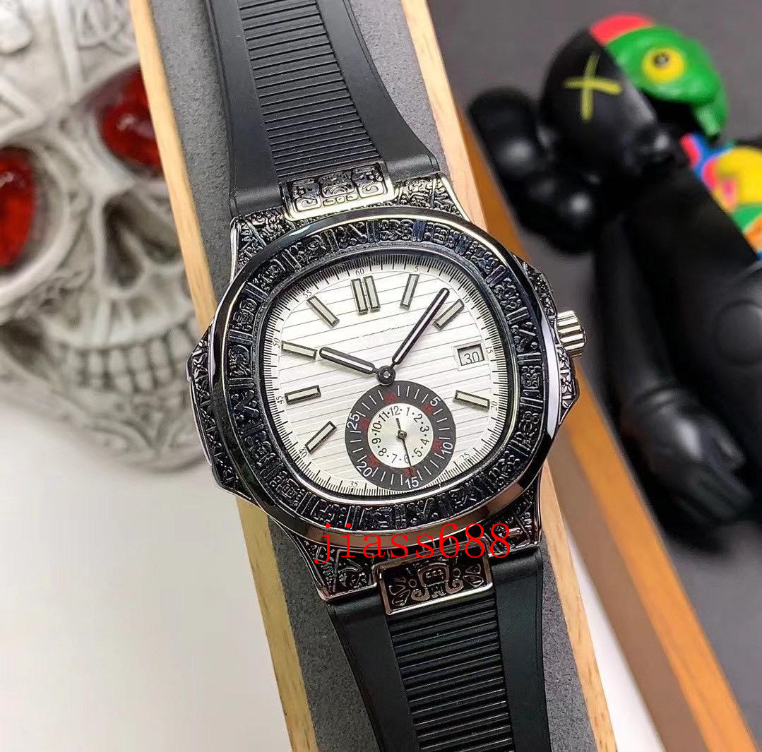 

men's 43mm watch carved pattern automatic mechanical 316l case waterproof silicone strap montre de luxe wristwatch, Slivery;brown