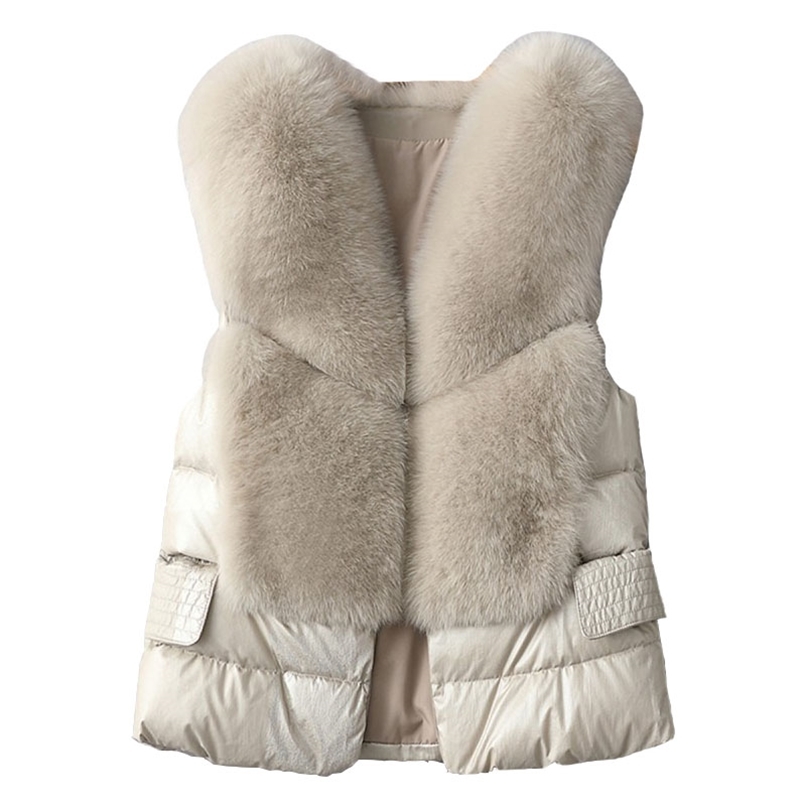 

Fur Vest Women's Short Down Feather Imitation Slim Temperament Jacket Autumn And Winter Fashion All-match 211019, Pink