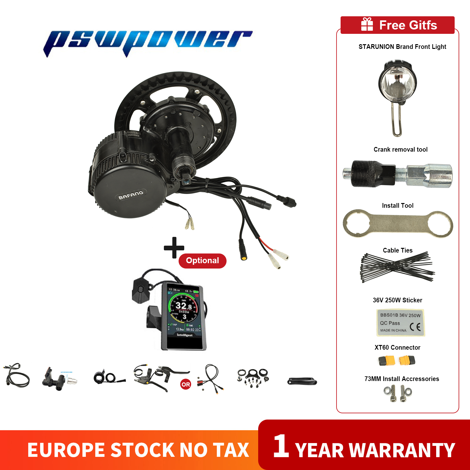 

Europe or china stock 36V 250W 15A Bafang 8fun BBS01B mid drive motor Bicycle Electric Bike Conversion Kits newest version