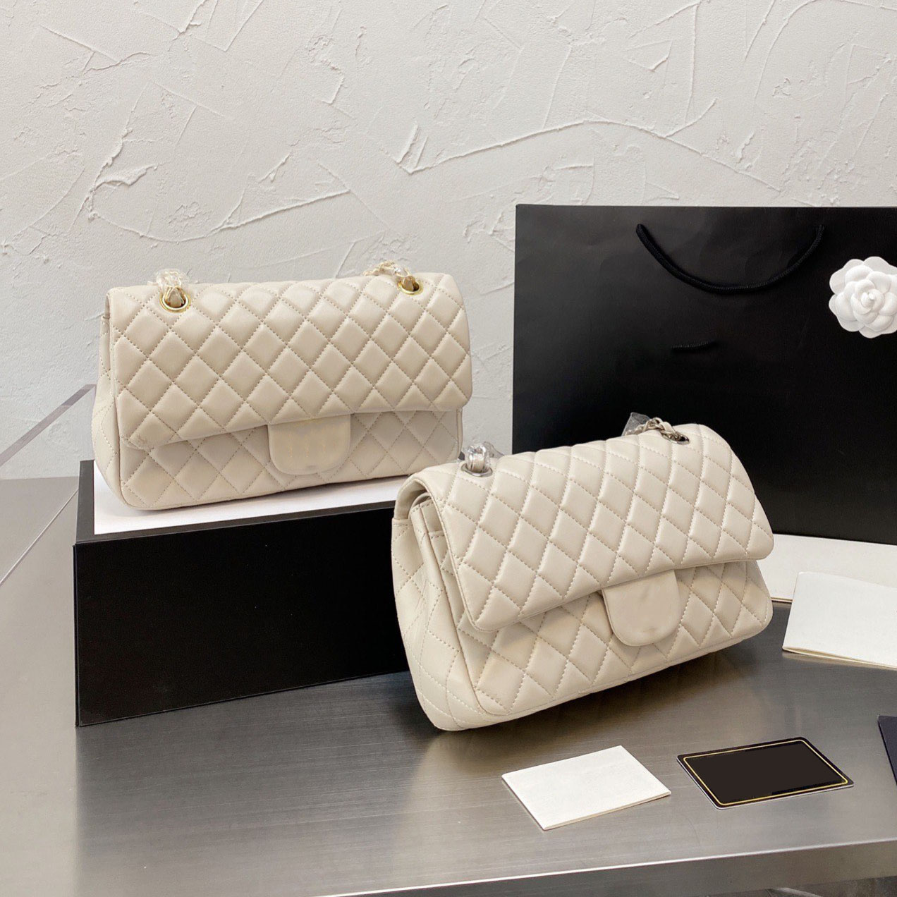 

Fashion Women Lambskin Classic 25C Double Flap Bags Sheepskin Outdoor Sacoche Top Quality Multi Pochette Cross Body Lambs Purse Luxury, Box