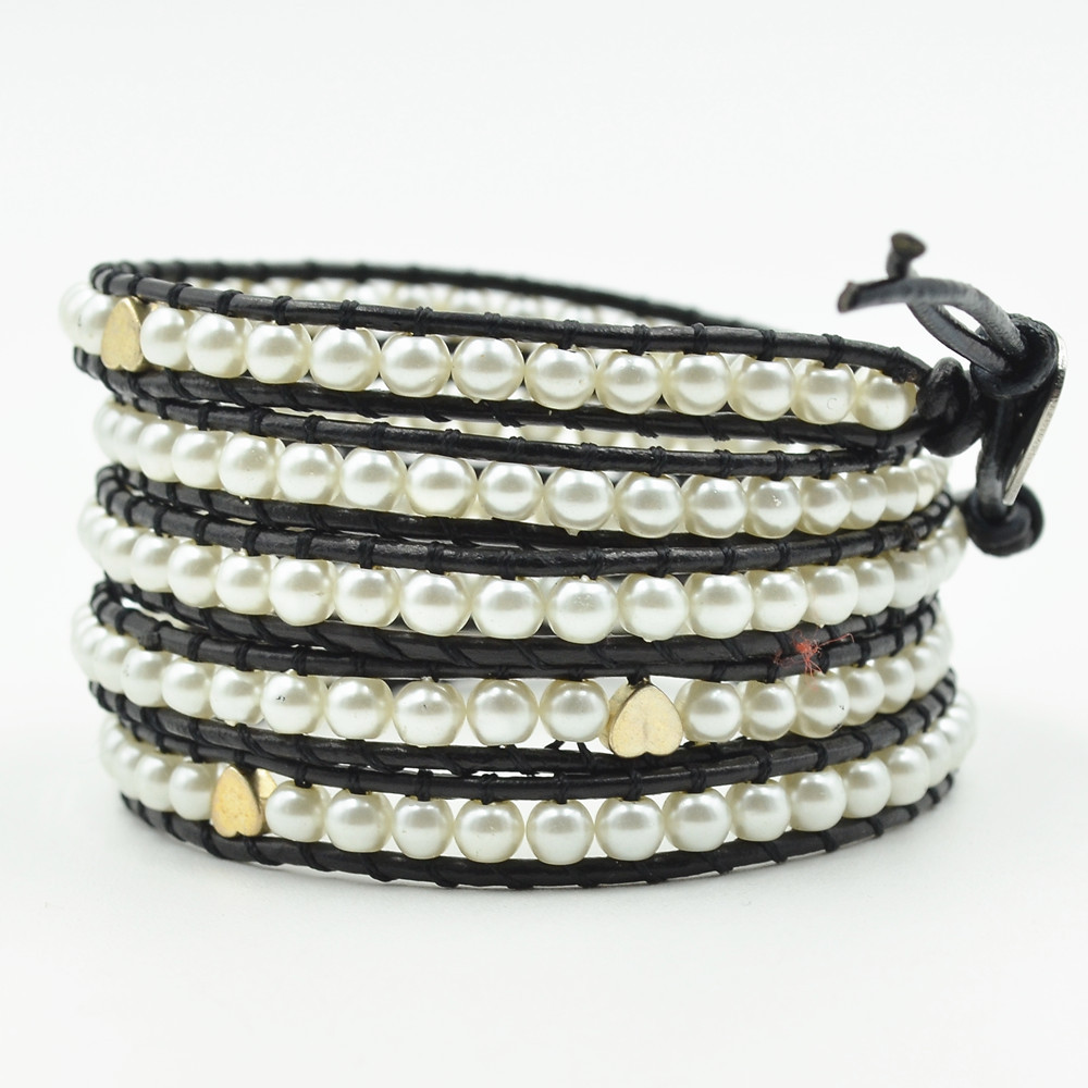 

Female Fashion Bohemian Style Hand-woven Strands Bracelets 4mm Imitation Pearls Beads Jewelry