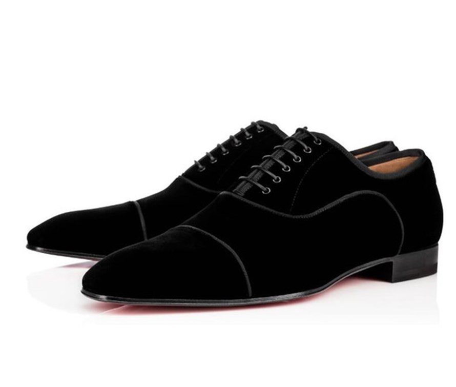 

Black Men Wedding Party Shoes Oxfords Bussiness Red Bottom Designer Alpha Male P Strass Flat Low Heels Casual