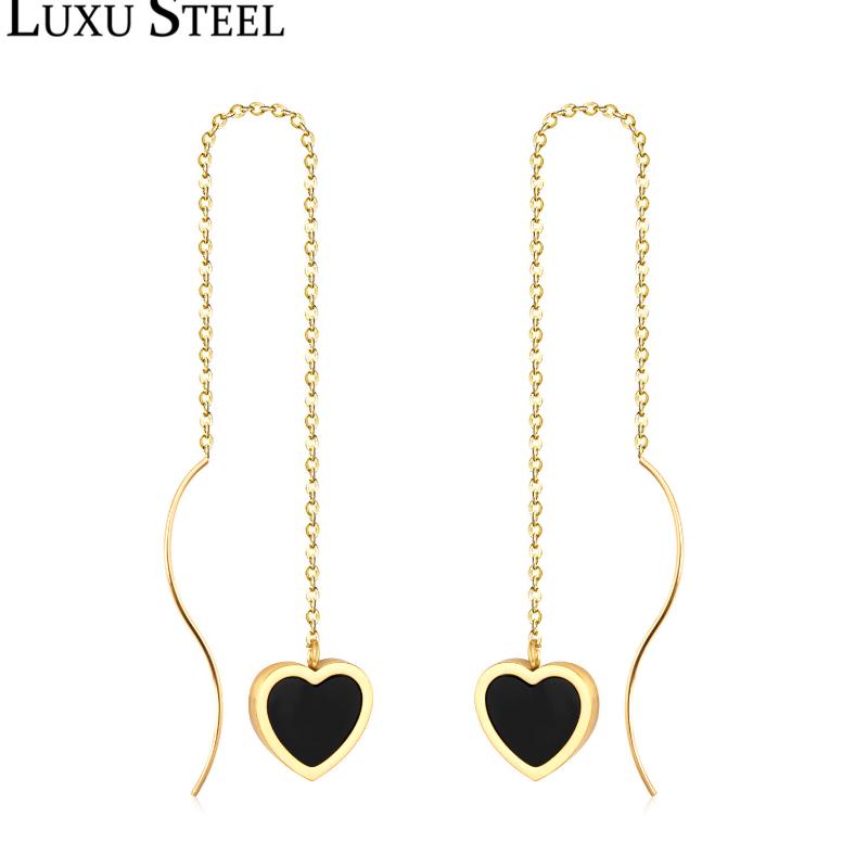 

Dangle & Chandelier LUXUSTEEL Gold Heart Shell Drop Earrings Stainless Steel Chic Style Link Chain Long Earring For Ladies/Girl Dangles Jewe