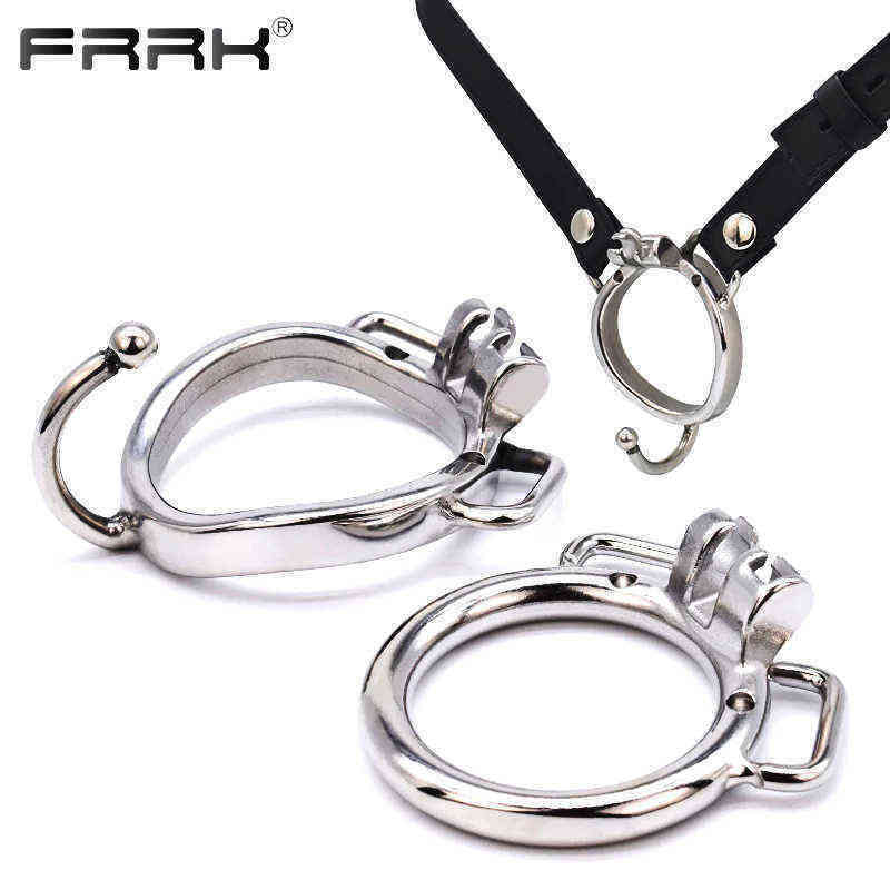 

NXY Chastity Device Metal Male Cock Ring with Adjustable Pu Bondage Belt for Frrk Penis Cage That Uses Key Locking System Sm Sex Toy1221