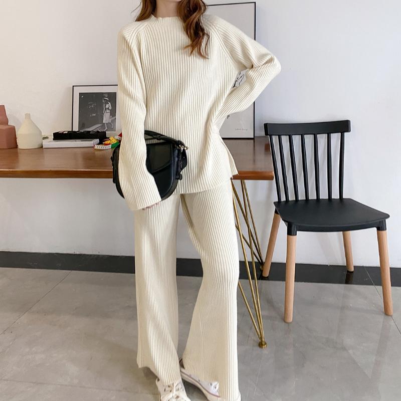 

Women's Sweaters Winter Casual OL Commute Slim Shirt Oversize Loose Pant Bell-bottoms Sweater Set, Black