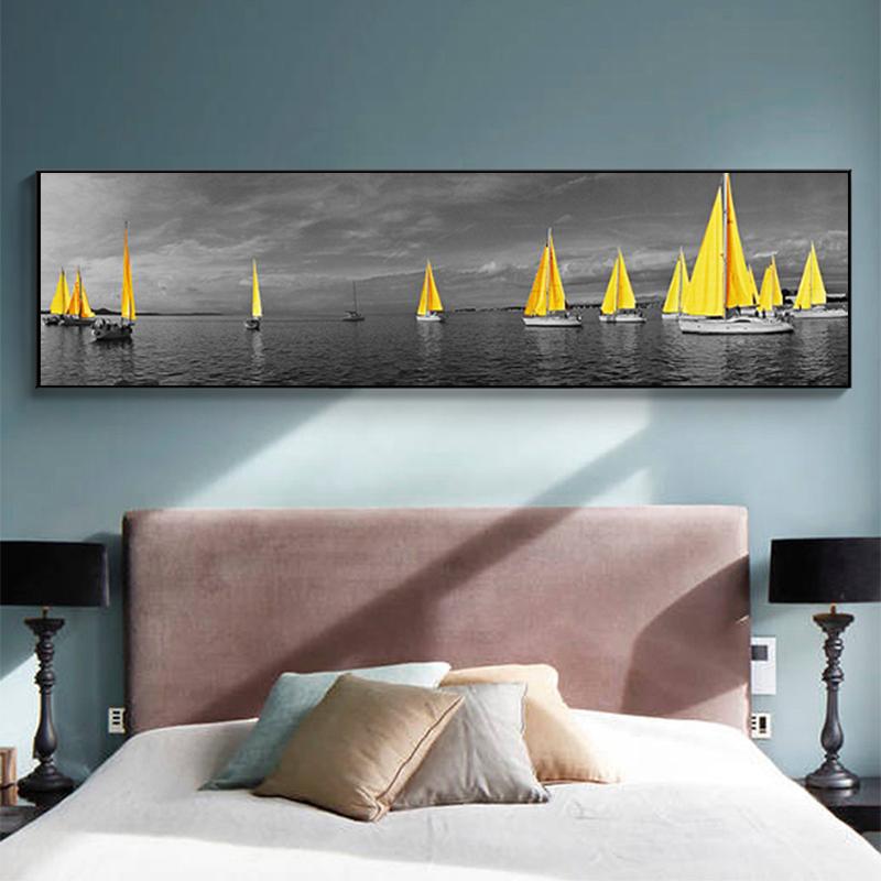 

Paintings Sea Yellow Boat Bridge Tower Posters And Prints Landscape Pictures For Home Canvas Painting Wall Art Living Room Decoration