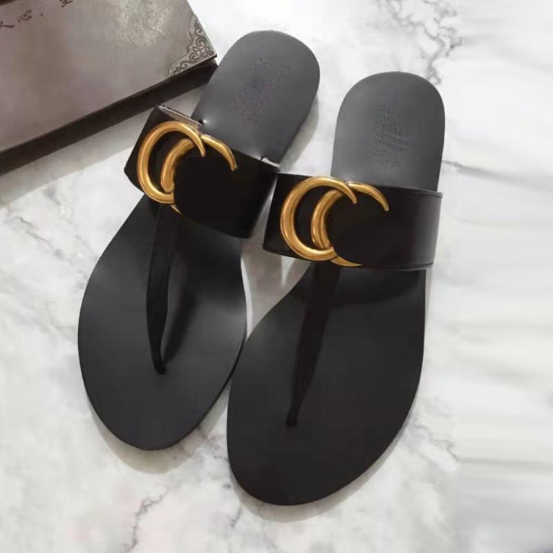 

Slipper sandal g women's men's metal button flat bottom leather anti slip clip foot beach shoes, Black