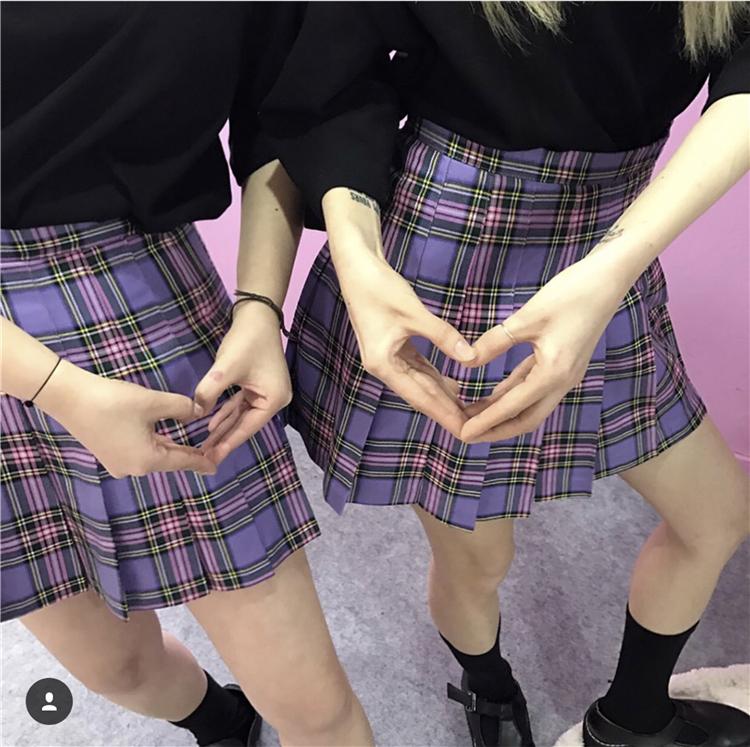 

Skirts M- 4XL Plaid Female Summer Harajuku Kawaii High Waist Women Skirt Purple Pleated Gothic Punk Mujer Saias