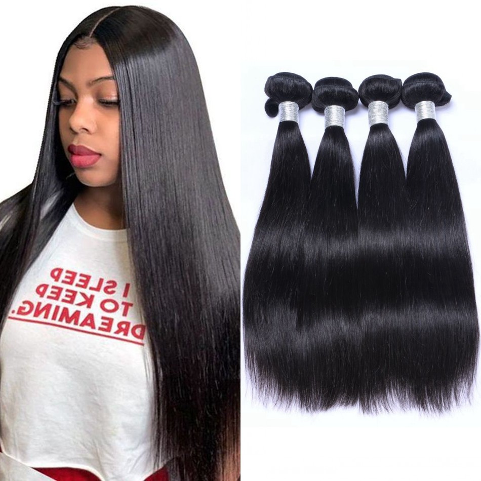 

Malaysian Straight Bundles 100% Natural Human Hair Weave Double Wefts 3/4 Pieces Unprocessed Virgin Extensions, Natural color