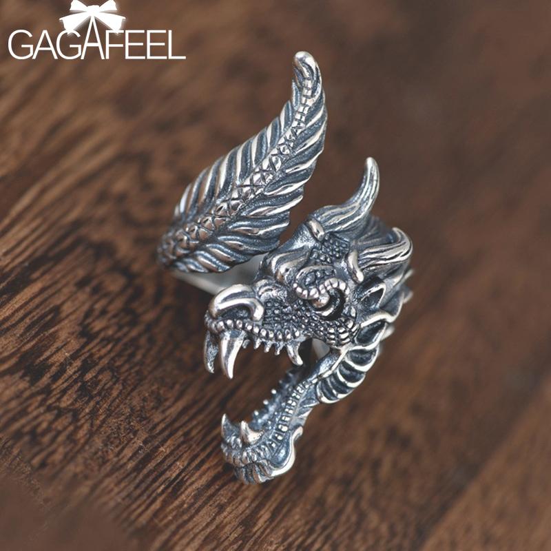 

Cluster Rings GAGAFEEL Jewelry 925 Sterling Silver Gothic Vintage Metal Dragon Head Finger Ring Party Open For Mens Women, Golden;silver