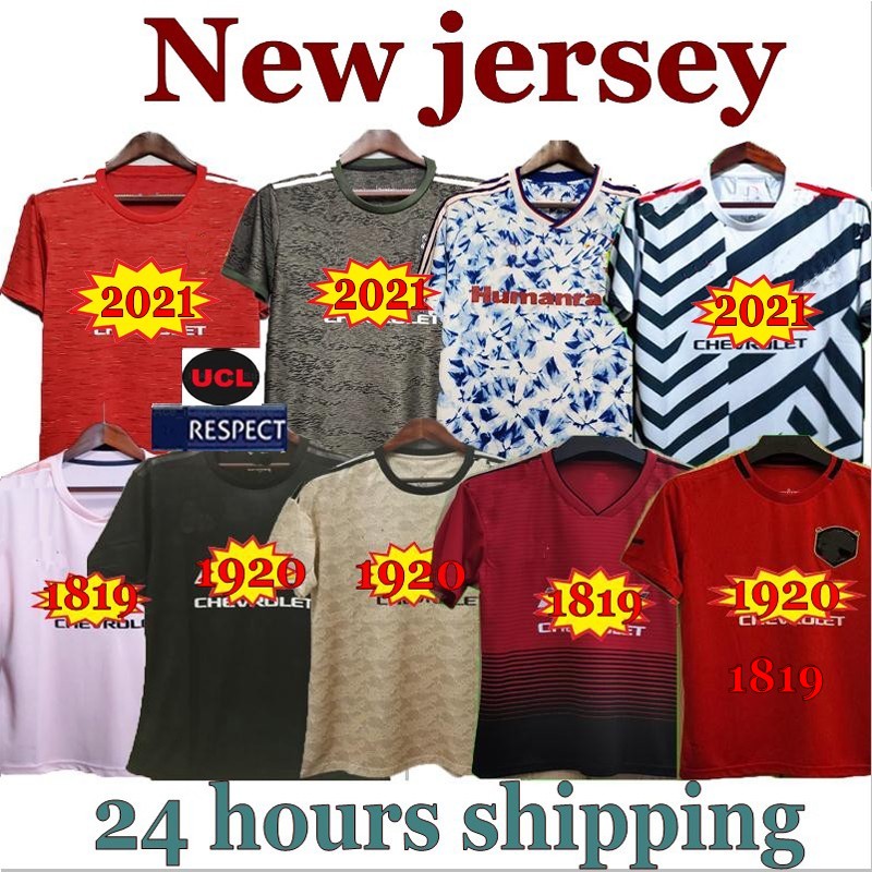 

retro 18 19 20 21 FC manchester RASHFORD B. FERNANDES POGBA soccer jerseys MARTIAL football jersey shirts united UTD uniforms man + kids kit, 1920 away